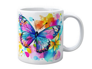 White mug with butterfly watercolor design