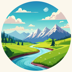 Obraz premium Vibrant blue sky over a green mountain landscape with nature's illustration