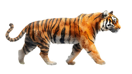 Obraz premium Majestic Orange and Black Tiger Walking Gracefully Through a Lush Green Landscape