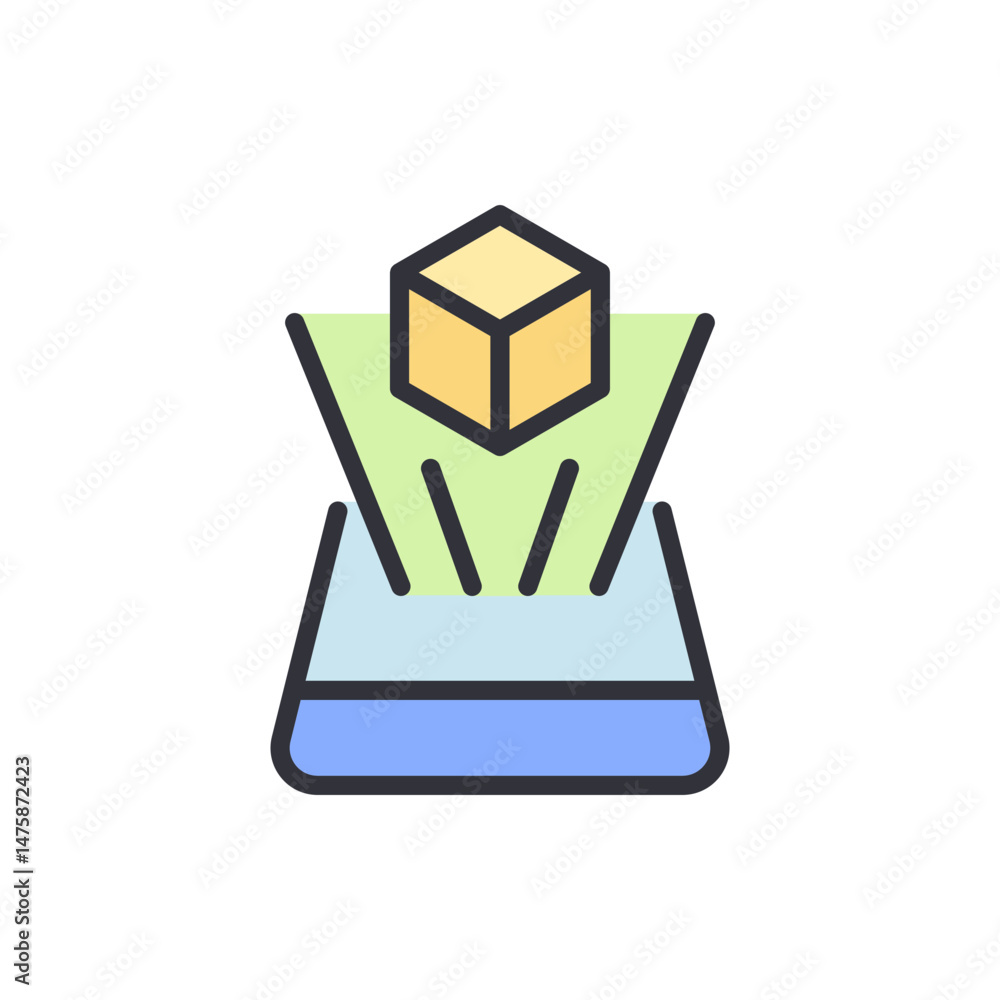 Aufkleber concept of advanced holographic technology showing cube projection
