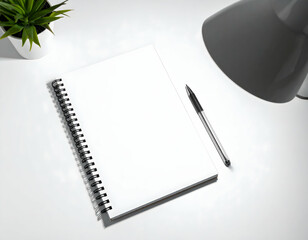 Blank Spiral Notebook On Desk With Lamp