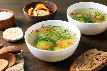 Vegetable soup, healthy nutrition and healthy lifestyle, homemade