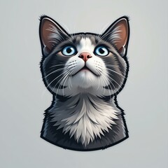A charming illustration of a cat with striking blue eyes, showcasing its playful nature and curiosity.
