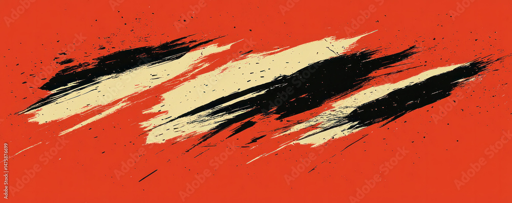 Aufkleber a red background with black and white brush strokes. the brush strokes are in different sizes and di