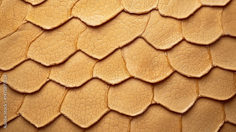 Poster close-up of overlapping textured brown scales with a cracked, dry surface pattern.