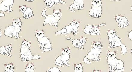White cat seamless pattern illustration