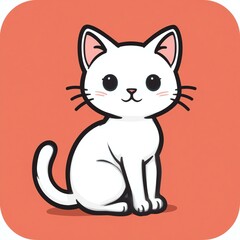 A cute cartoon illustration of a playful white cat sitting against a vibrant orange background, perfect for pet lovers.