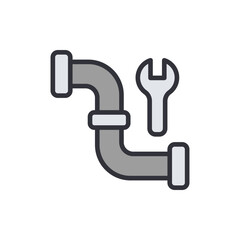 Wrench And Plumbing Pipe System Isolated On A Transparent Layout