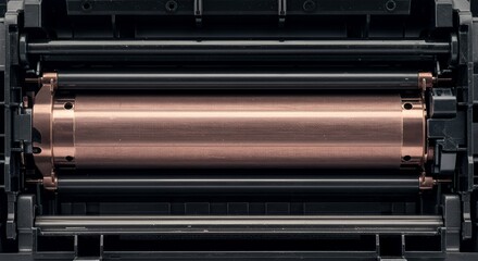 Internal Mechanism of a High-Tech Device: Rose Gold Drum in Black Housing