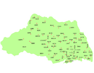 Obraz premium 埼玉県 地図 黄緑 斑点 イラスト