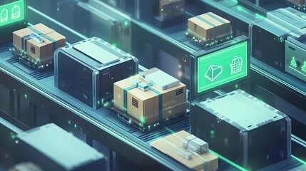 Modern automated package handling system in motion.