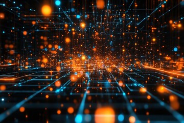 Obraz premium Technology digital data abstract network cyberspace innovation futuristic science pattern connection glow grid system dynamic bright perspective matrix communication modern