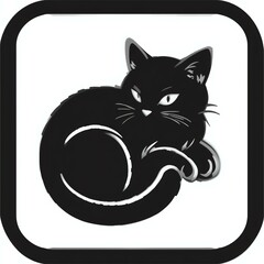 Naklejka premium A sleek black cat curled up, exuding elegance and mystery, perfect for designs related to pets and feline charm.