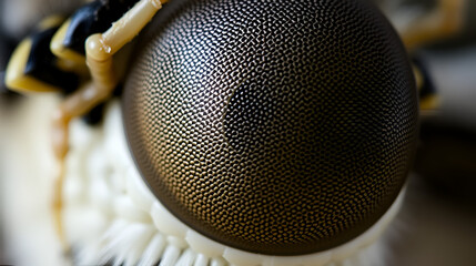 Extreme close-up of insect eye, showing intricate texture and detail.