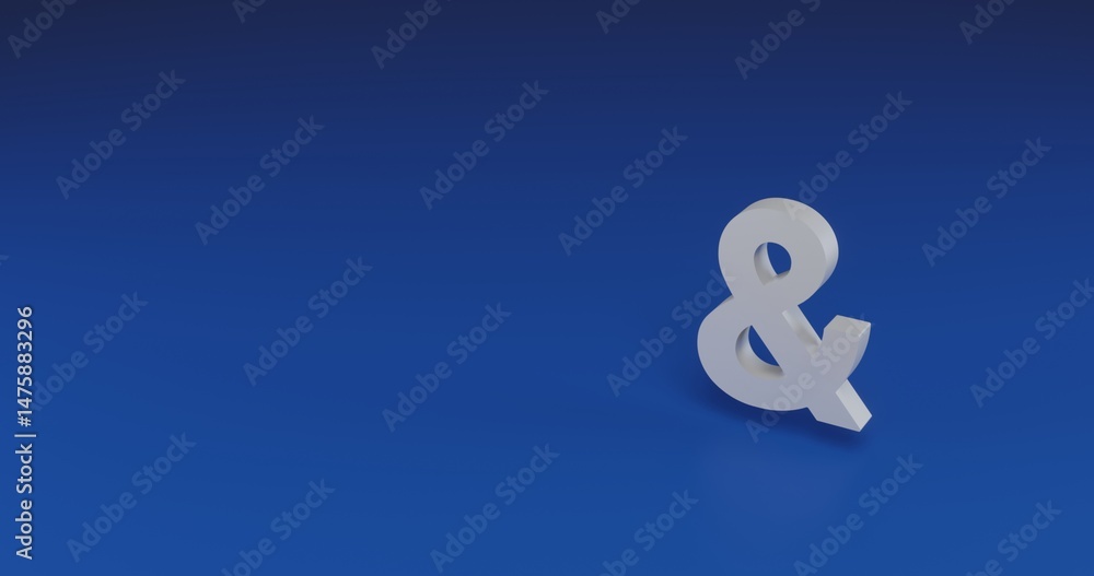 Fototapete isolated realistic white ampersand symbol with shadow. located on the right side of the scene. 3d il