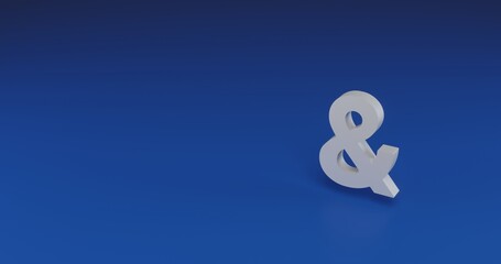 Isolated realistic white ampersand symbol with shadow. Located on the right side of the scene. 3d illustration on transparent background
