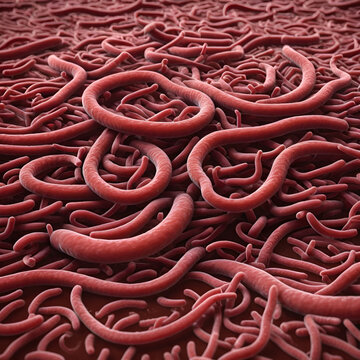 Microfilaria worms in blood, 3D illustration.