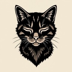 An artistic representation of a black cat's face, showcasing its playful and serene expression in a minimalist style.