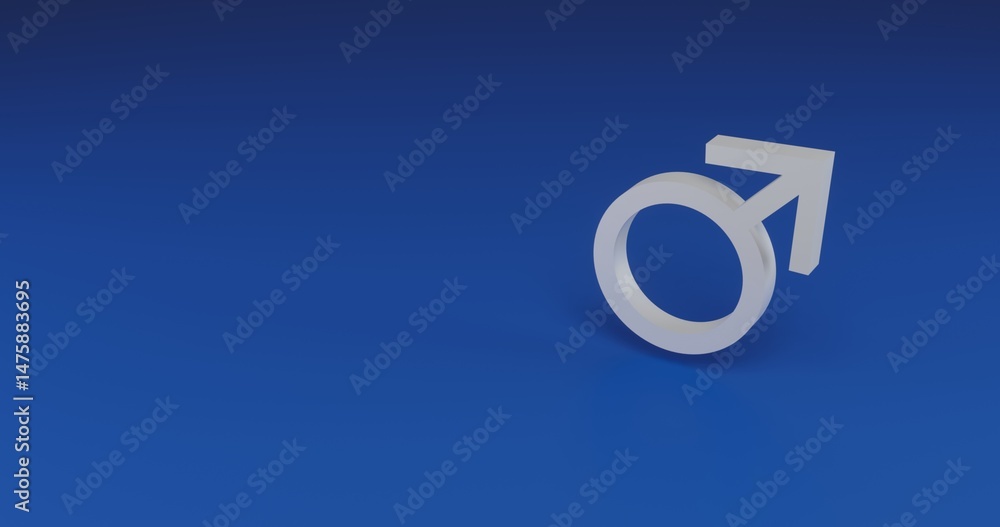 Poster isolated realistic white mars symbol with shadow. located on the right side of the scene. 3d illustr