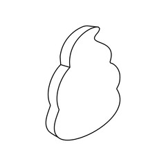 The outline of a large poop symbol is made with black lines. 3D view of the object in perspective. Vector illustration on white background