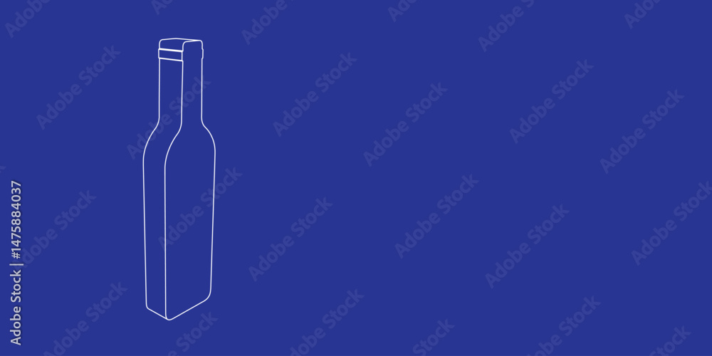 Poster the outline of a large beer bottle symbol made of white lines on the left. 3d view of the object in 