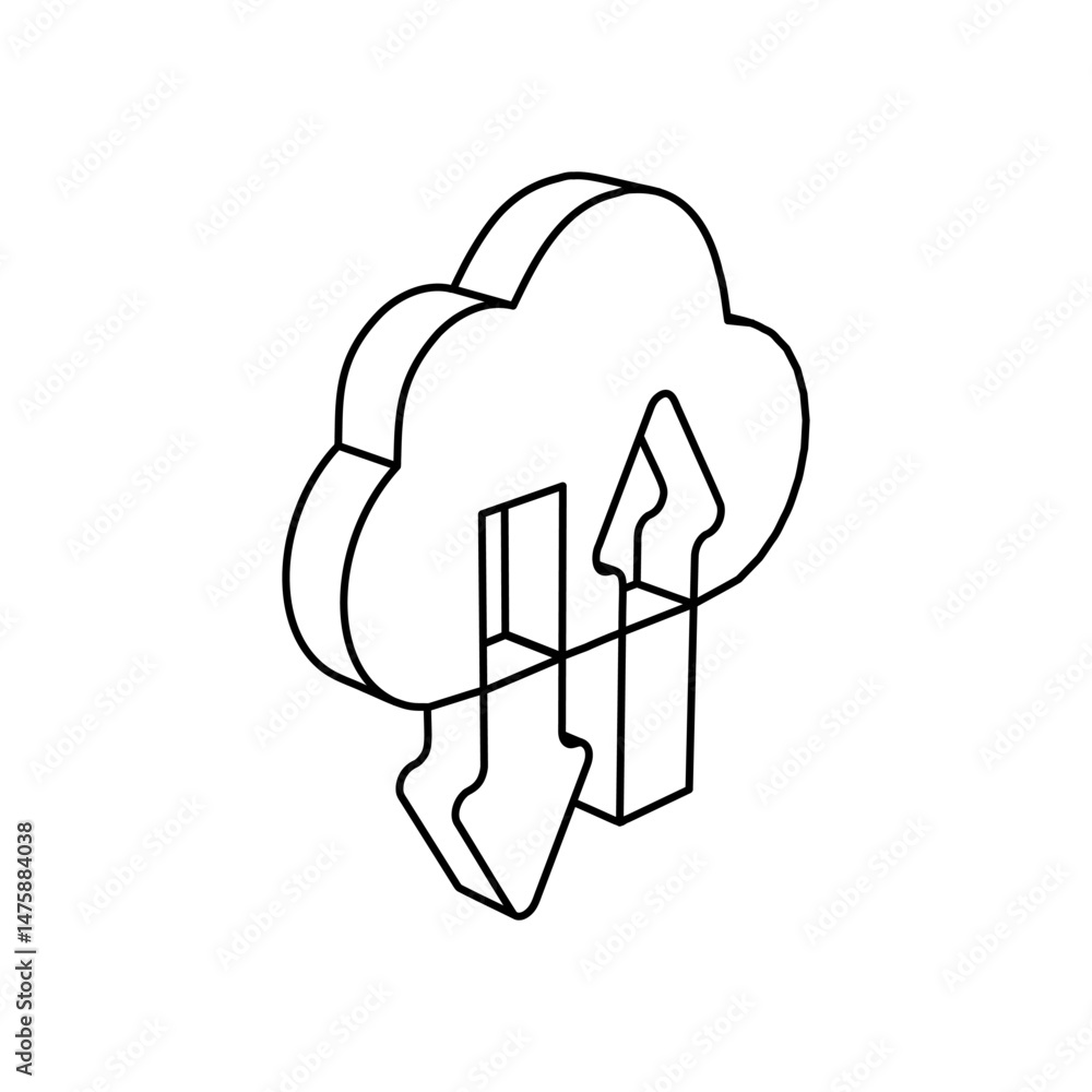 Poster the outline of a large cloud technology symbol is made with black lines. 3d view of the object in pe