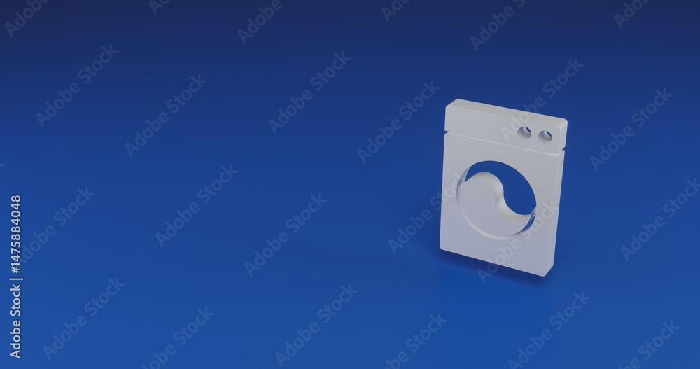 Poster isolated realistic white washer symbol with shadow. located on the right side of the scene. 3d illus