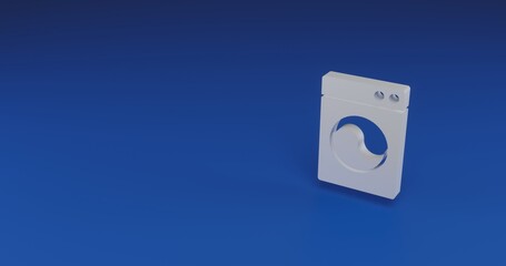 Isolated realistic white washer symbol with shadow. Located on the right side of the scene. 3d illustration on transparent background