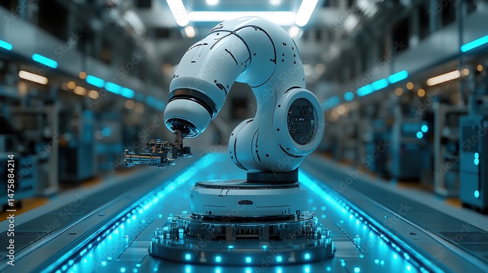 Poster advanced robotic arm in a high-tech factory