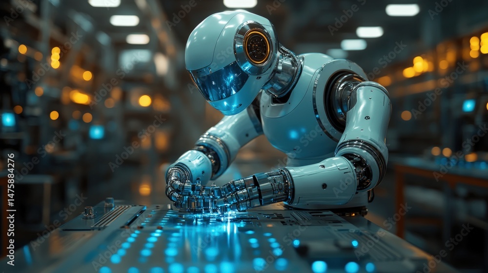 Poster advanced robot working in a factory
