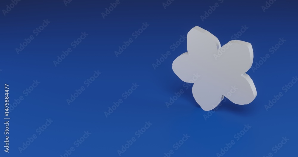 Poster isolated realistic white forget-me-not flower with shadow. located on the right side of the scene. 3