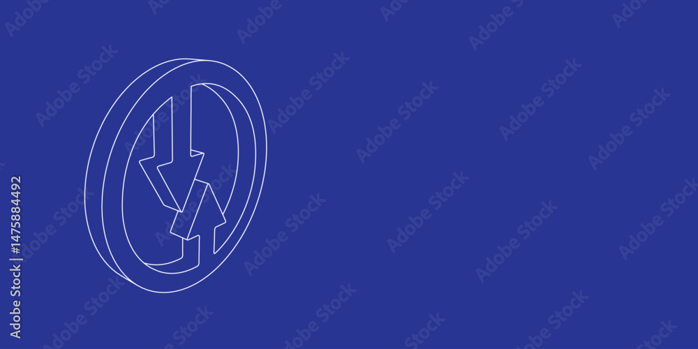 Poster the outline of a large advantage of oncoming traffic sign made of white lines on the left. 3d view o