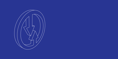 The outline of a large advantage of oncoming traffic sign made of white lines on the left. 3D view of the object in perspective. Vector illustration on indigo background