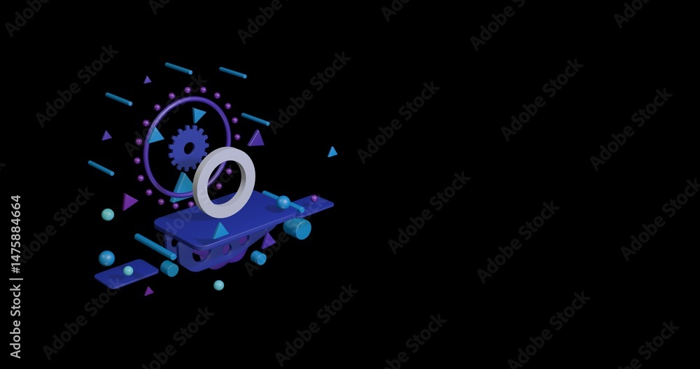 Poster white circle symbol on a pedestal of abstract geometric shapes floating in the air. abstract concept