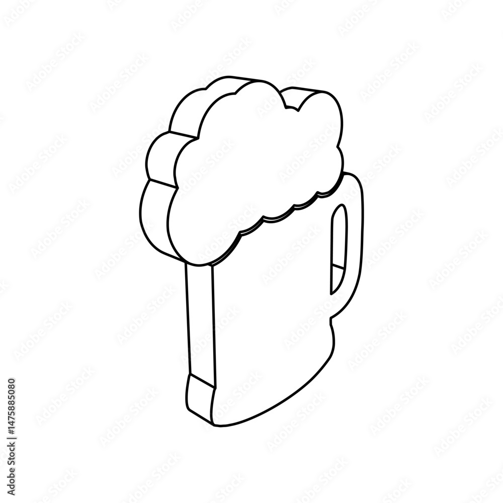 Aufkleber the outline of a large mug beer symbol is made with black lines. 3d view of the object in perspectiv