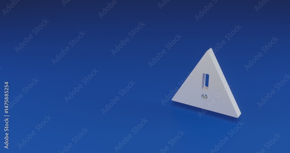 Poster isolated realistic white warning symbol with shadow. located on the right side of the scene. 3d illu
