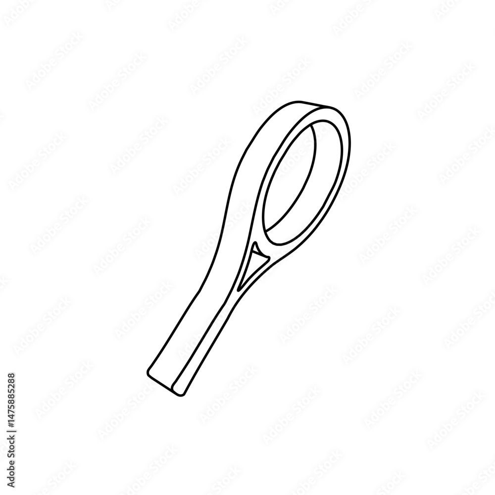 Poster the outline of a large tennis racket symbol is made with black lines. 3d view of the object in persp