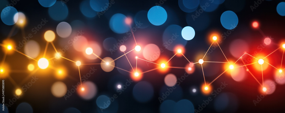 Poster a colorful, abstract image of a line of dots with a red and yellow line. the image is a representati