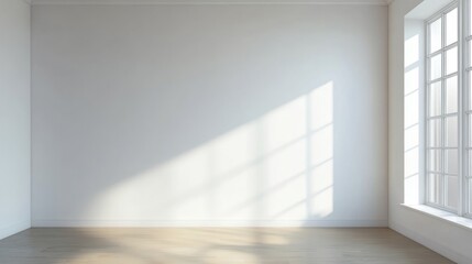 Fototapeta premium Sunlit Empty Room Interior Design: Minimalist White Walls and Wooden Floor