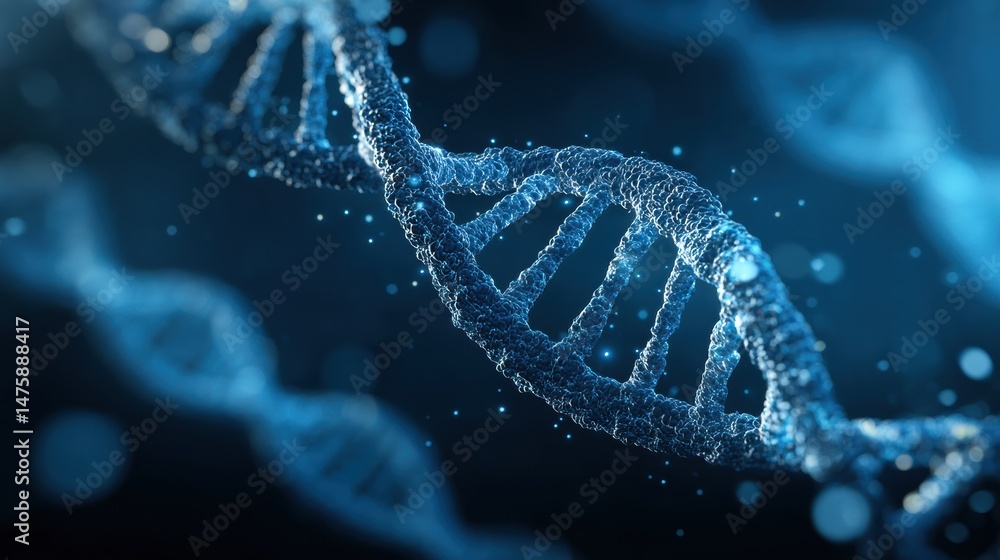 Aufkleber Abstract DNA Helix Floating in a Clean Blue Space Represents the Essence of Life in Modern Science and Biology Concepts