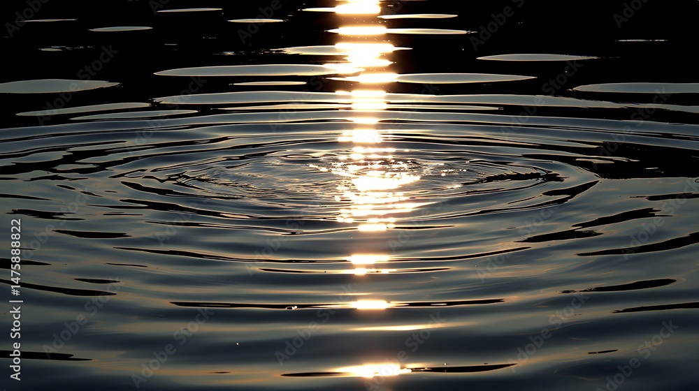 Poster circular water ripples reflecting sunlight creating abstract patterns and textures