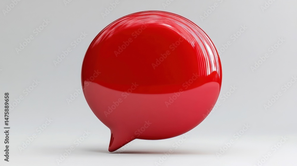 Poster Glossy Red Speech Bubble 3D Render: A Vivid Symbol of Communication and Dialogue