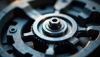 Close-up of intricate, precisely machined metal parts High detail showcases exceptional craftsmanship and accuracy , industrial, factory, mechanical engineering