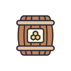 Isolated Wooden Barrel With Honeycomb Symbol For Sweet Honey Products
