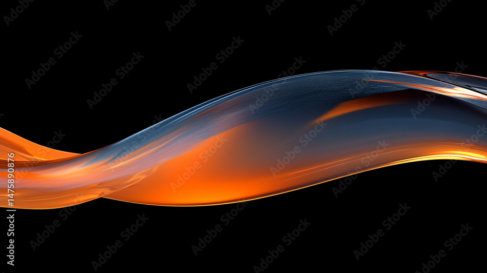 Poster abstract fluid wave in vibrant orange and blue on black background. fluid abstract design featuring 