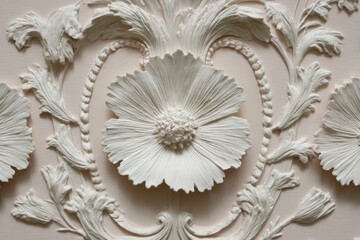 Obraz premium Ornate plasterwork design on a pale pink wall.
