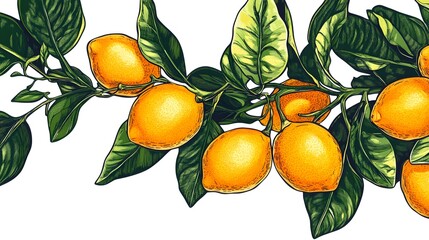 Vibrant illustration of a lemon branch with leaves.