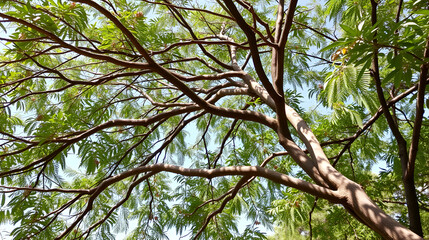 Obraz premium Rain tree or Samanea saman, LEGUMINOSAE MIMOSOIDEAE or Rain Tree