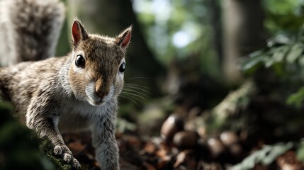 Fototapeta premium Close-up of a squirrel in a forest