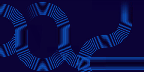 Abstract glowing circle lines on dark blue background. Geometric stripe line art design. Modern shiny blue lines